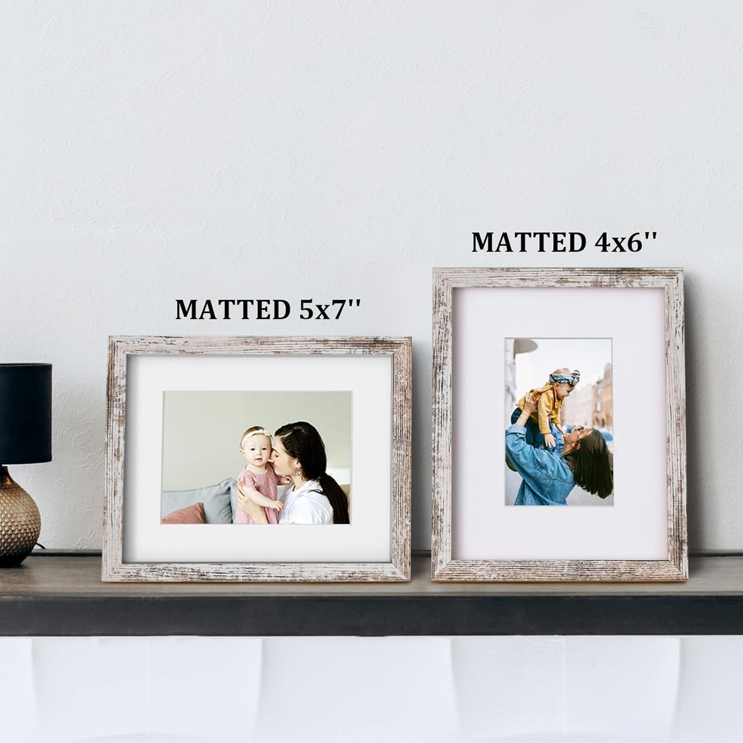 Egofine 8x10 Picture Frames Set of 4, Made of Solid Wood Covered by Plexiglass 4x6 and 5x7 with Mat or 8x10 without Mat, for Table Top Display and Wall Mounting Photo Frame Rustic White