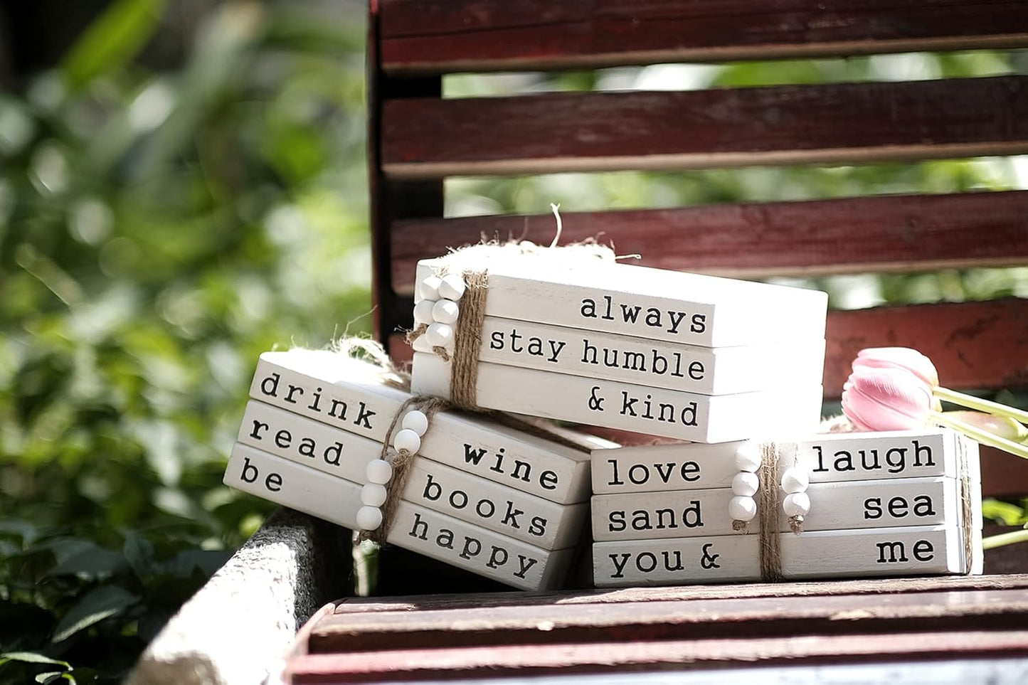 Lavender Inspired Farmhouse Book Decor-Always Stay Humble and Kind Sign-Book Shelf Decor-3 Pieces Faux Wooden Book Stack for Coffee Table Decor-Living Room Decor-Fireplace mantle table decor