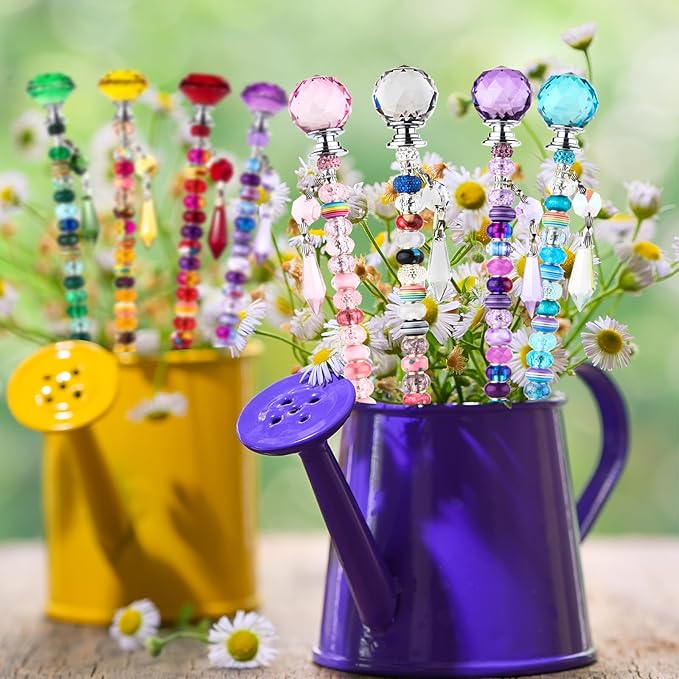 UFU 192Pcs DIY Fairy Wand Beaded Garden Stakes Kit, Fairy Wands Kit with Sparkling Crystal Pendants, Suitable for Different Holidays Garden Stakes Decorative Outdoor Beadable Items(10IN)