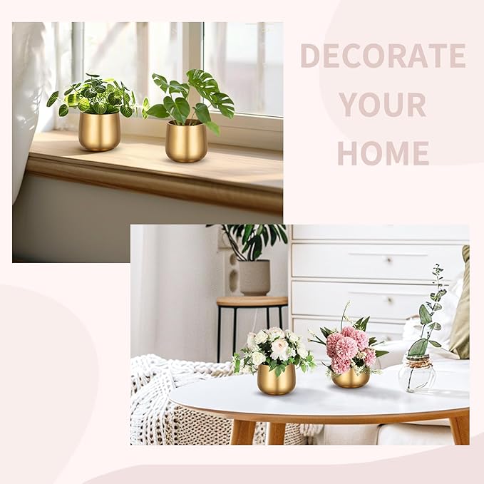 NUPTIO Small Gold Vases for Centerpieces: 2 Pcs 3.94 inch Flower Trumpet Vase Vintage Compote Vase Metal Urn Planter Plant Pots Flowers Bowls Pedestal for Wedding Party Table Centerpiece Decorations