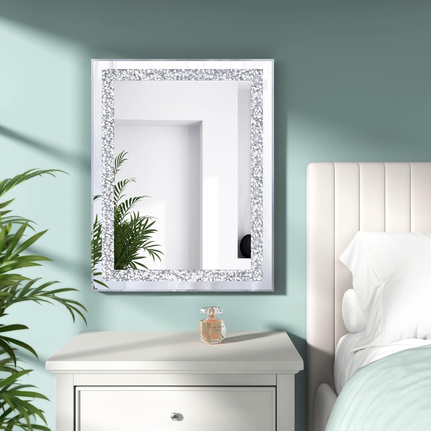Crystal Decorative Mirror-16 x20 Rectangle Gorgeous Silver Mirror, Crush Diamond Mirror for Wall Decoration Bedroom, Hallway, Dining Room