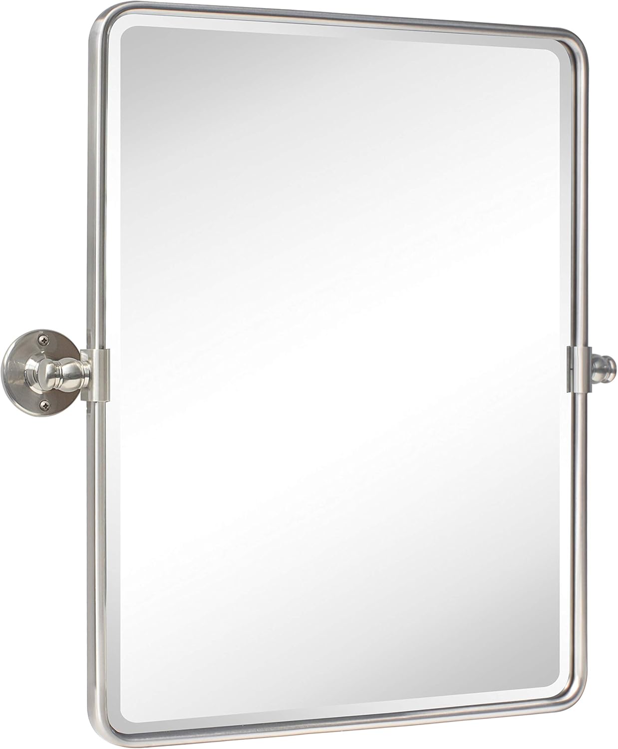 Farmhouse Nickel Metal Framed Pivot Rectangle Bathroom Mirror Rounded Rectangluar Tilting Beveled Vanity Mirrors for Wall, Overall 22.91 x 24 inches (Mirrror 19 x 24 inches)