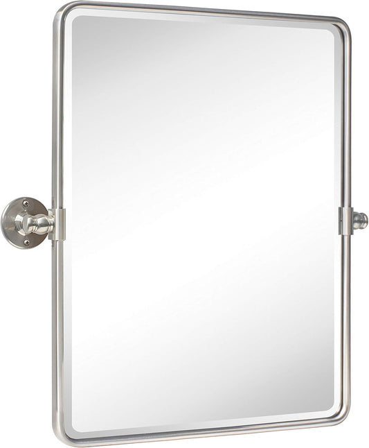 Farmhouse Nickel Metal Framed Pivot Rectangle Bathroom Mirror Rounded Rectangluar Tilting Beveled Vanity Mirrors for Wall, Overall 22.91 x 24 inches (Mirrror 19 x 24 inches)