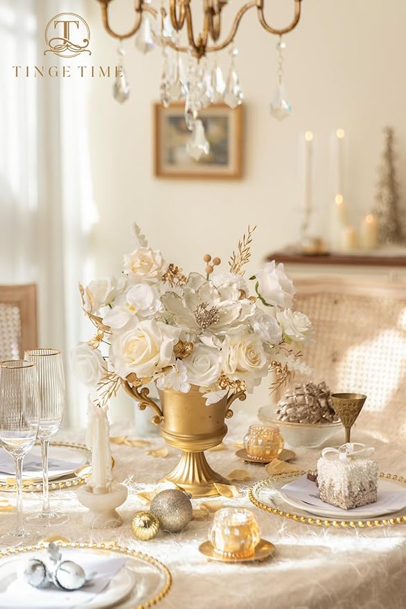 TINGE TIME Roses Artificial Flowers White Faux Flowers Bulk for DIY Bridal Wedding Bouquets Baby Shower Centerpiece Table Home Decorations（Brilliant White）