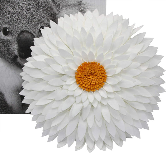 Contempo Lifestyles Design Patented 3D Daisy Flower Decorative Pillow - Couch & Bed Shaped Pillow (18" Flower, 16" With Insert, Ivory/Gold)