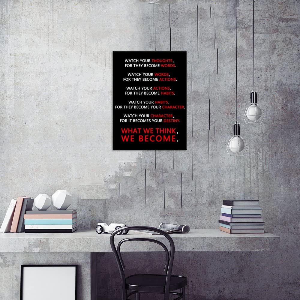 Inspirational Wall Art Watch Your Thoughts Motivational Canvas Painting Office Decor Modern Inspiring Entrepreneur Quotes Posters Prints Artwork Living Room Home Framed Ready to Hang[18" W x 24" H]