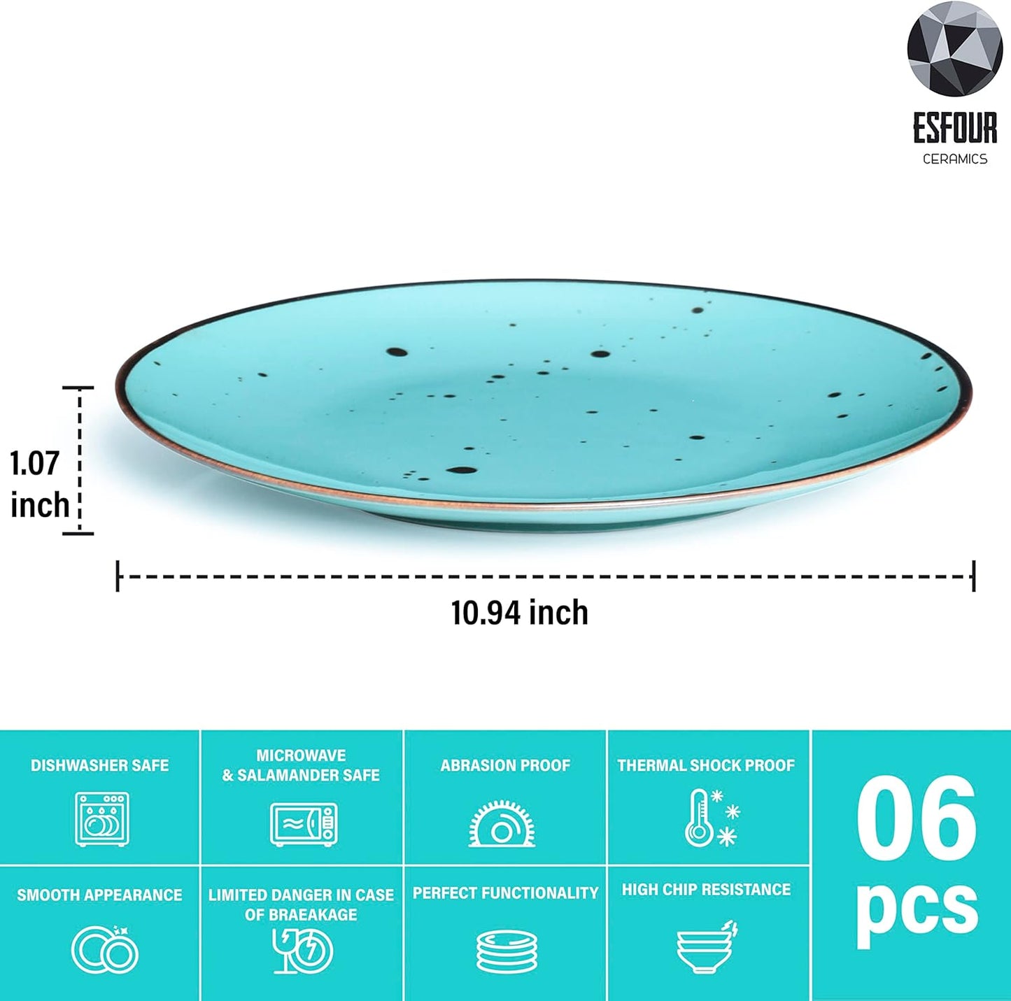 Dinner Plates 11 Inch Set of 6 - Microwave, Oven, Dishwasher Safe, Scratch-Resistant, Porcelain Dishes for Steak, Pizza, Home & Restaurant, Party, Giftable - Natural Assorted Colors