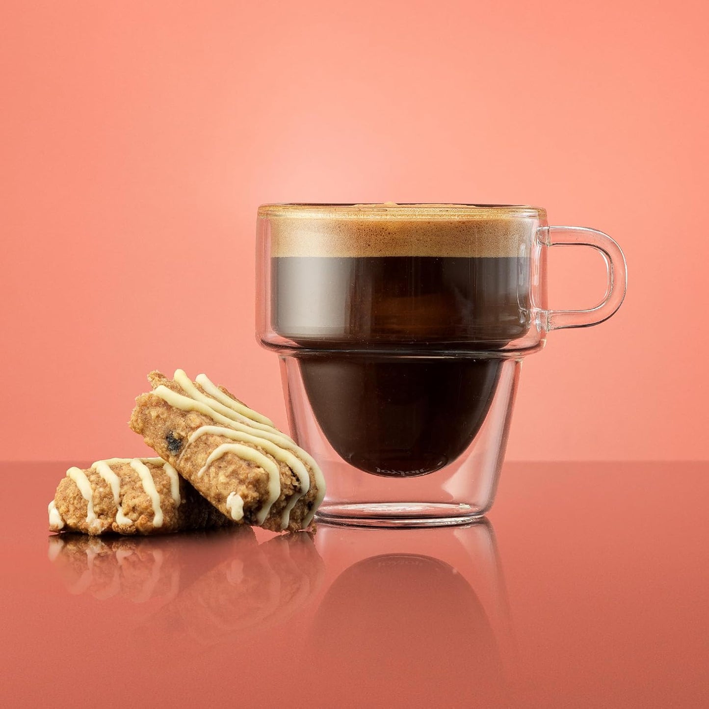 JoyJolt Stoiva Double Wall Insulated Espresso Glass Cups – 5 oz. (150 ml) Shot Cup with Handle – Stackable Thermal Clear Glass Cups, Fit for Espresso Machine and Coffee Maker – Set of 4