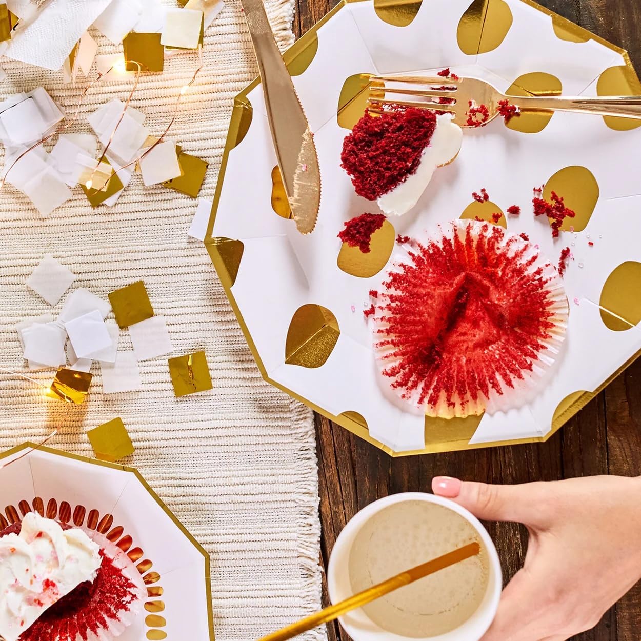 Coterie Gold Brushstroke Large Paper Plates (Set of 10) – Colorful Modern Party Plates for Birthdays Showers Brunch and Dinner | 9.25"