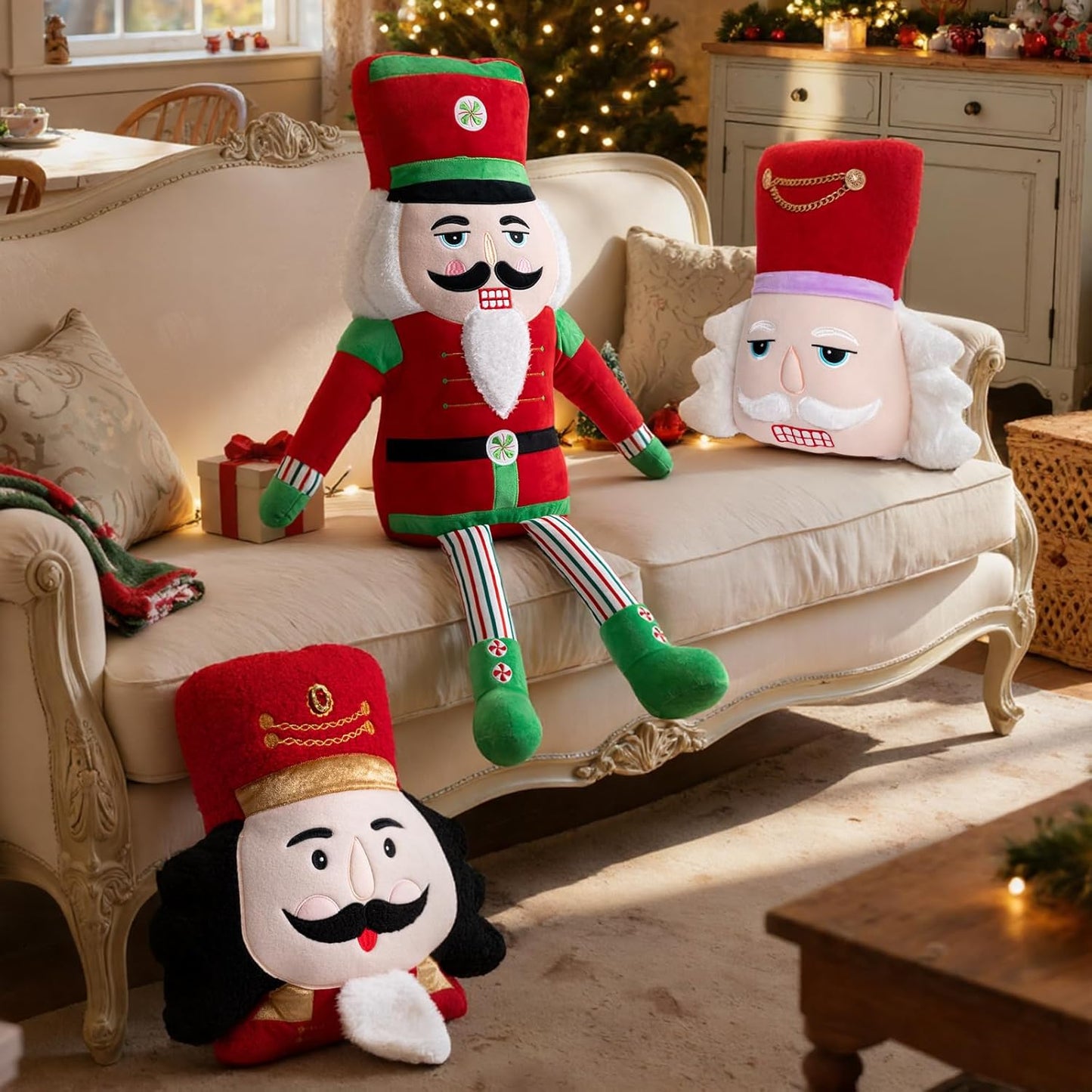 Lanpn Christmas Nutcracker Pillow Set of 2, Christmas Decoration Winter Throw Pillows Soft Cute 3D Shaped Nutcracker Throw Cushion for Sofa Living Room Bedroom Xmas Decor (Red)