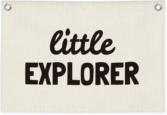 Little Explorer Canvas Banner,Boys Room Decor,Travel Themed Wall Hanging Banner Flag Decor for Nursery, Baby Shower Birthday Gift 30x20 Inch