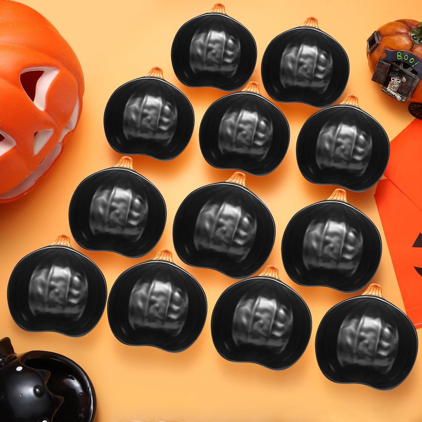 Kolewo4ever 12 Pieces Thanksgiving Bowls Pumpkin Bowl 6 Ounces Ramekins Small Pumpkin Shaped Bowls Dinnerware Decoration for Fall Thanksgiving Serving Dip, Sauce, Condiments,Snack (Black)