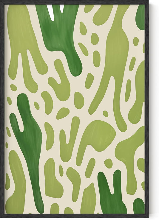 HAUS AND HUES Modern Abstract Wall Art - Blue and Green Living Room Art, Modern Artwork for Walls, Minimalist Picture for Living Room(Green Pattern, Black Frame, 24x36)