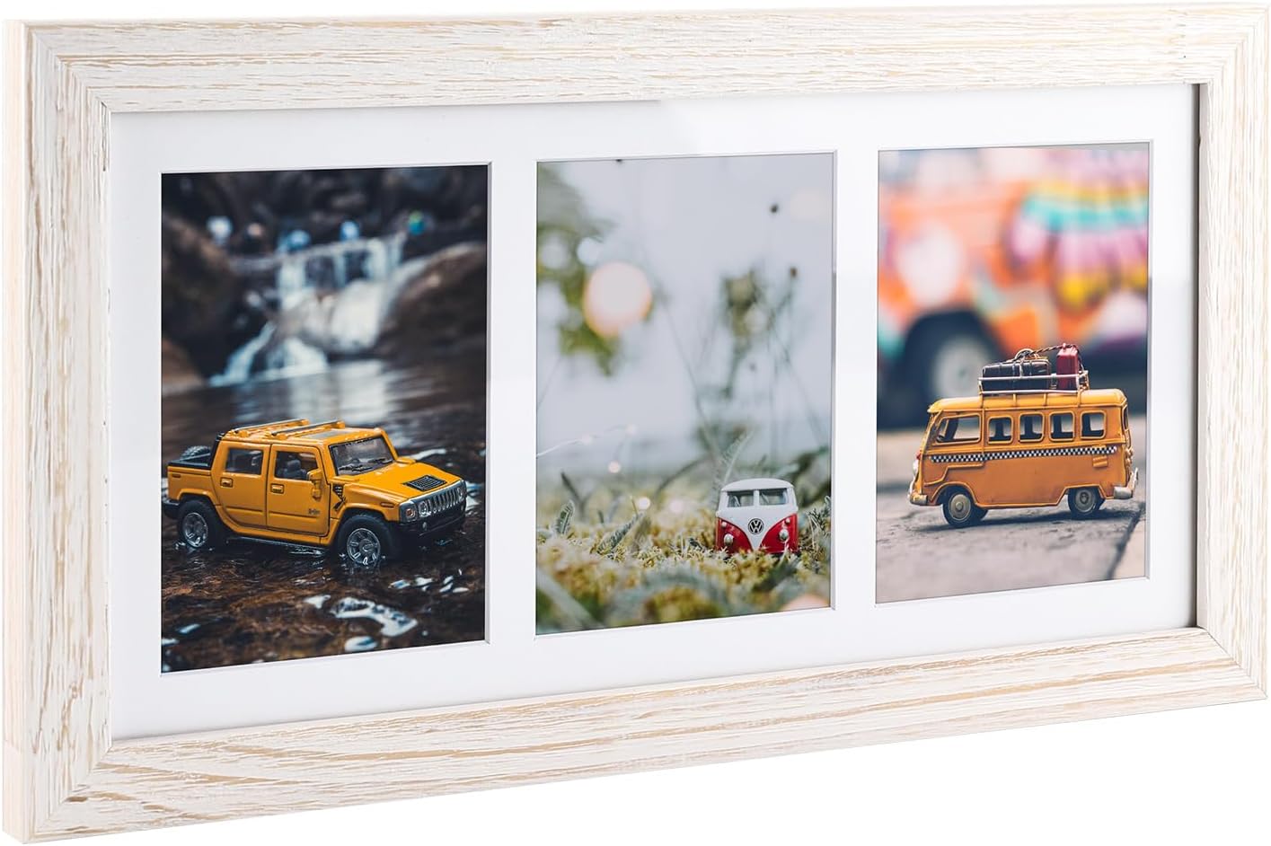 Golden State Art, Set of 10, 7x14 Distressed White Photo Wood Collage Frame with Mat Displays (3) 4"x6" Pictures