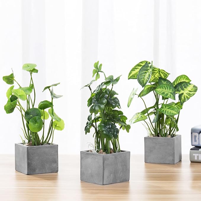 MyGift Artificial Plants Indoor, Set of 3 Small Fake Potted Plants, Faux House Plant for Home Decor