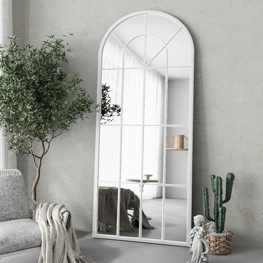 Full Length Mirror, 71"x32" Mirror Full Length, Oversized Floor Length Standing Mirrors, Arched Large Body Wall Mounted Window Pane Mirrors, Hanging or Leaning for Bedroom (White)