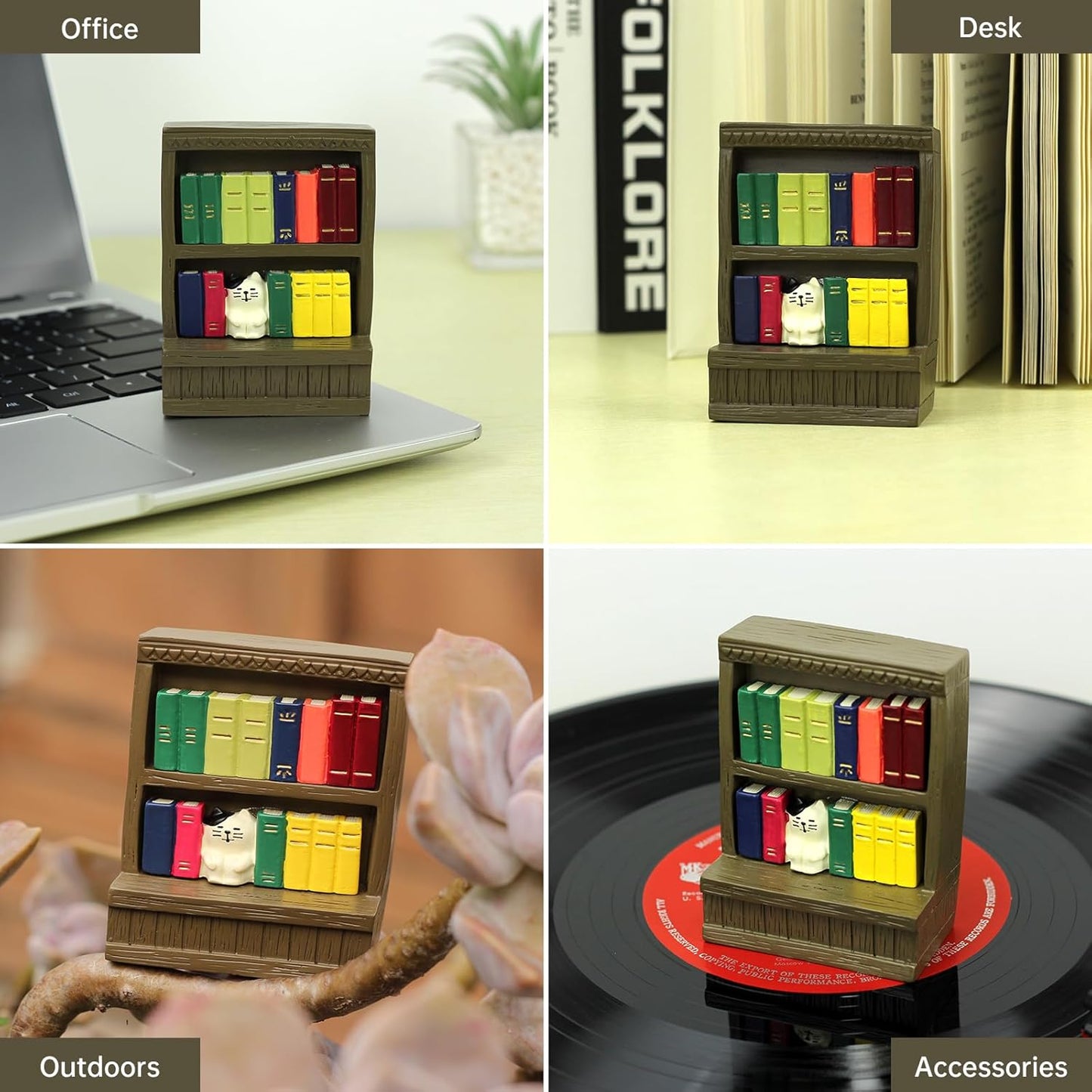 Cute Mini Bookshelf Figurine for Living Room,Shelf Decor Cute Cat Bookshelf Design Perfect for Cat Lovers