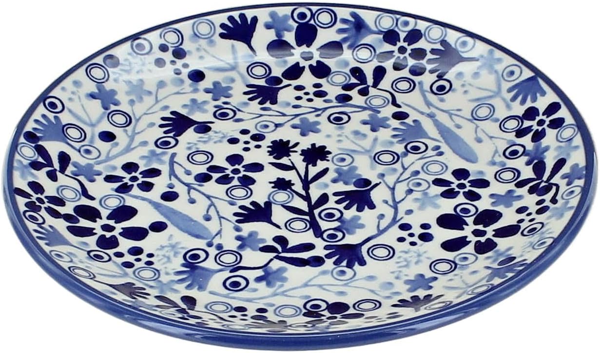 Blue Rose Polish Pottery - Blue Darcy Dessert Plate - 7" Diameter - Beautiful Plate for Cake, Appetizers, or Snacks