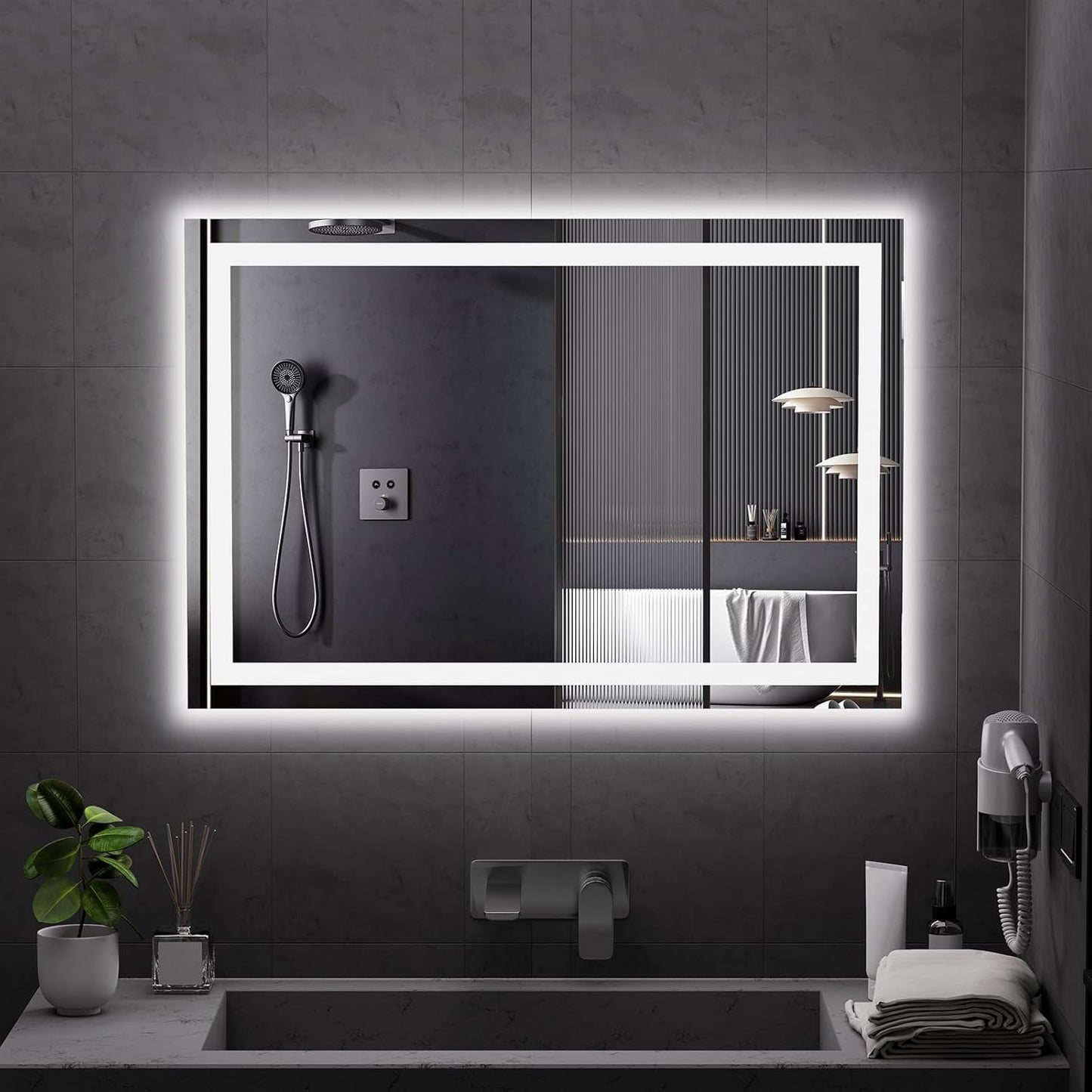 Koonmi 38"x26" LED Mirror for Bathroom, 90CRI Anti-Fog Vanity Mirror with Front and Backlight, Shatter-Proof Wall Mirror with Light, Easy Install Lighted Mirror for Modern Bathroom (IP65)