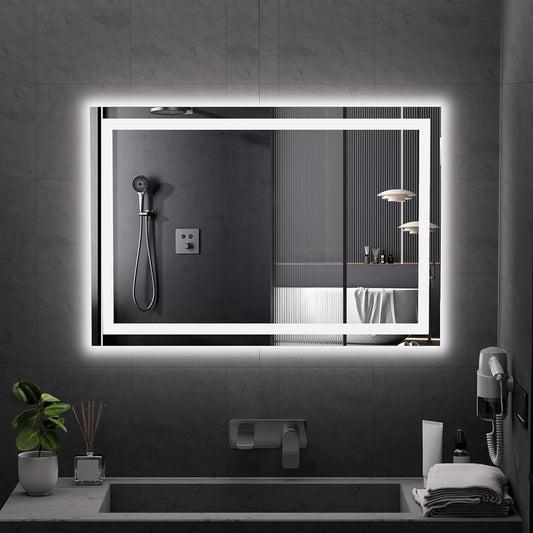 Koonmi 38"x26" LED Mirror for Bathroom, 90CRI Anti-Fog Vanity Mirror with Front and Backlight, Shatter-Proof Wall Mirror with Light, Easy Install Lighted Mirror for Modern Bathroom (IP65)