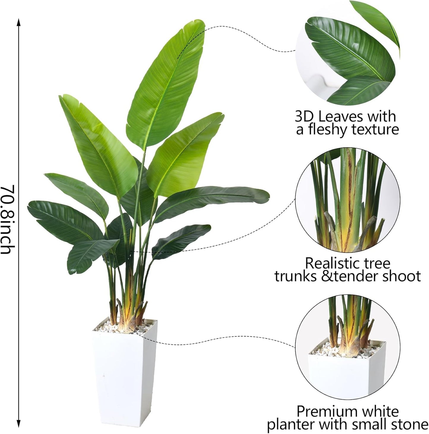 Bird of Paradise Artificial Plant 6FT, Faux Tropical Palm Tree with White Tall Planter, Large Fake Plants in Pot - Artificial Tree for Home Office Living Room Decor Indoor