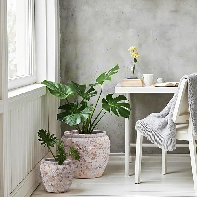 Yundu Concrete Planter Set of 2, The planters for Indoor Plants, 12.5 & 8.5 inch pots for Plants, Plant pots Indoor with Drain Hole, Modern décor for Home, Office and Other Indoor and Outdoor Décor