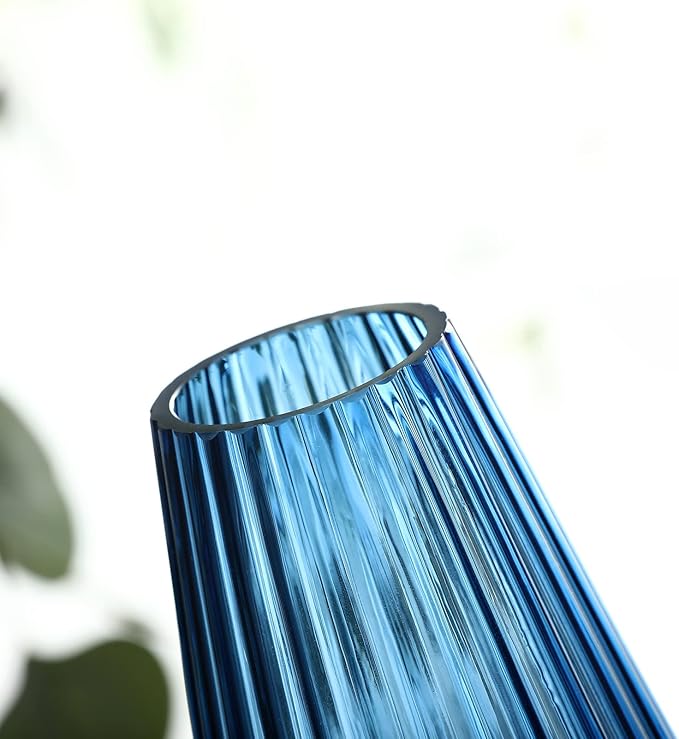 G Fusuma Blue-Rhombus Glass Flower Vase for Table Centerpiece, High-Grade Decorative Flower Vase for Bouquets,Mantel and Shelf Display, Dining Table Centerpiece, Living Room Office Decoration, 6" Tall
