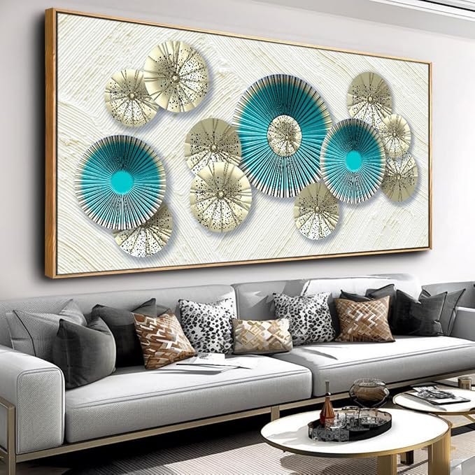 Wall Art Simple Wall Decor Teal Blue and Yellow Canvas Painting Abstract Wall Art for Bedroom Living Room Dining Room Home Office Decor 24"x48" with Framed