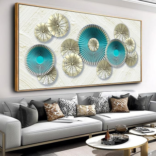 Wall Art Simple Wall Decor Teal Blue and Yellow Canvas Painting Abstract Wall Art for Bedroom Living Room Dining Room Home Office Decor 20"x40" with Framed