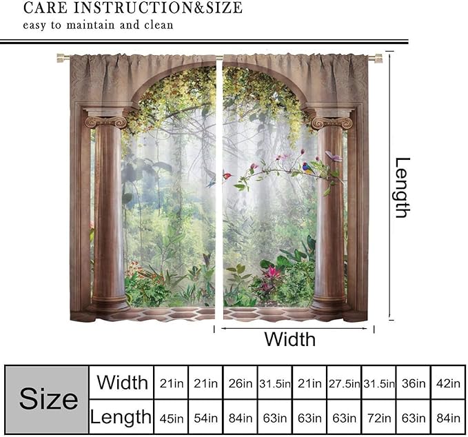 Gothic Blackout Curtains，Fantasy Spring Nature Forest Birds Pattern Drapes Window 2 Panel Rod Pocket Curtain for Bedroom Living Room Decor 21" W X 45" L