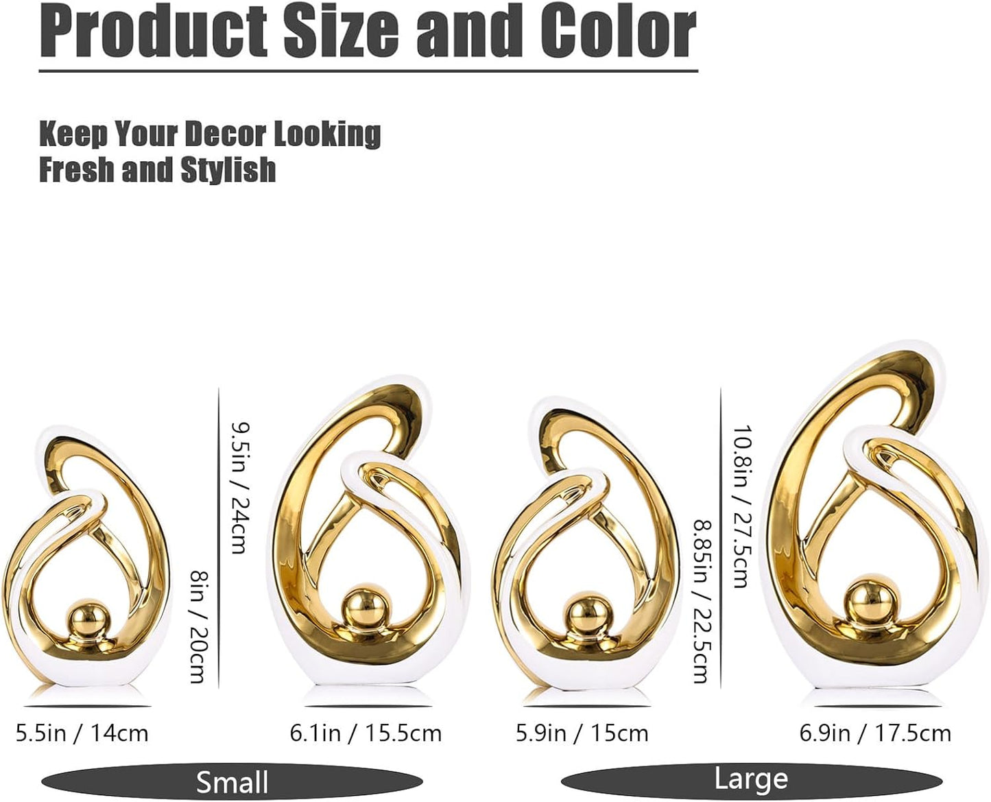 Home Decor Accent,Porcelain Art Mid Century Bookshelf Decorations,Gold Centerpieces for Tables,Abstract Ceramic Statue Sculpture for Coffee Table Mantel Tv Stand Centerpieces (White Gold, Small)