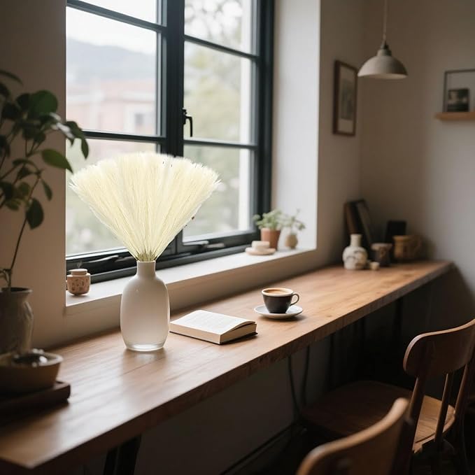 30 Pcs Yellow Faux Pampas Grass, 17 Inches Artificial Pampas Grass Bulk, Short Fluffy Faux Pompas for Vase Filler, Home Boho, Wedding Anniversaries, Baby Shower Decoration