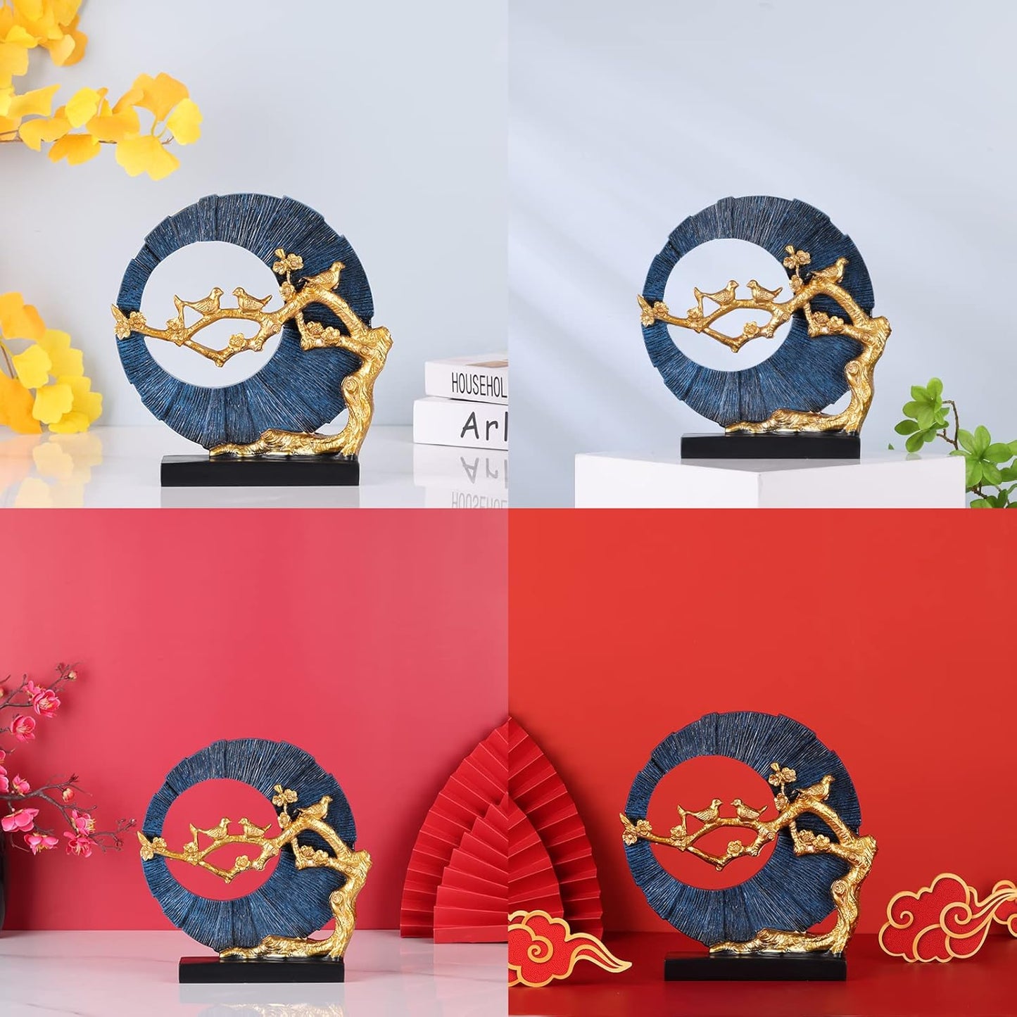 Gold Bird Statue Decor, Gold and Blue Home Decor, Bird Sculpture Home Decor for Bookshelf Office Shelf On Shelf Coffee Table TV Cabinet Entryway Entryway Decor.