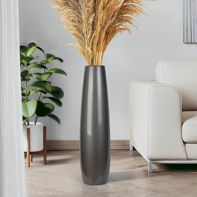 Silvery Ceramic Tall Floor Vase,28 Inch Large Modern Flower Vases for Home Décor,Wicker Big Floor Vase Decorations for Farmhouse, Living Room,Bedroom,Standing Plastic Vase Decorative Tall
