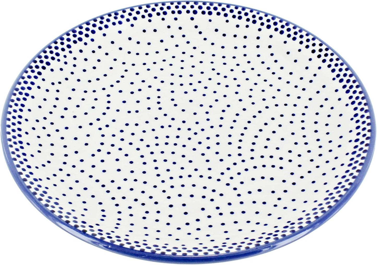 Blue Rose Polish Pottery - Blue Small Dots Dessert Plate - 7" Diameter - Beautiful Plate for Cake, Appetizers, or Snacks