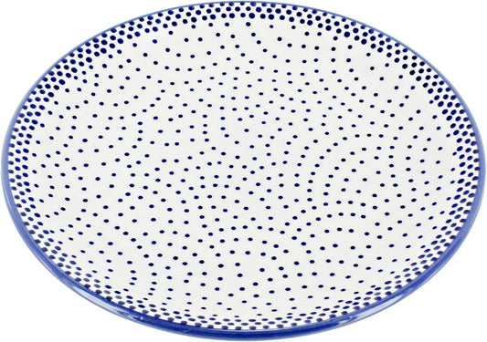 Blue Rose Polish Pottery - Blue Small Dots Dessert Plate - 7" Diameter - Beautiful Plate for Cake, Appetizers, or Snacks