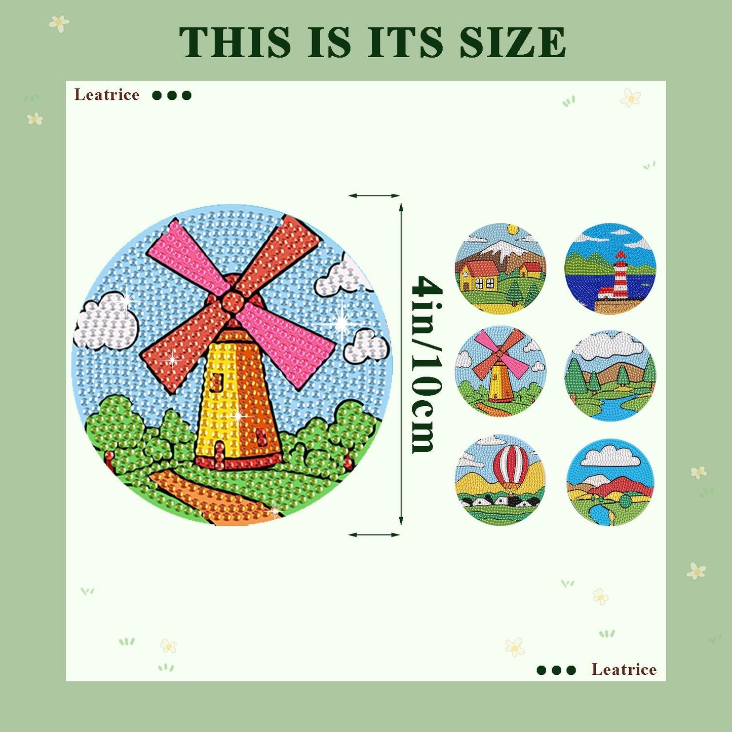 Leatrice 6PCS Diamond Art Coasters Small Diamond Painting Kits for Adults Diamond Dots Round Full Drill Diamond Coasters with Holder Easy Art Crafts for Beginners Women Cartoon