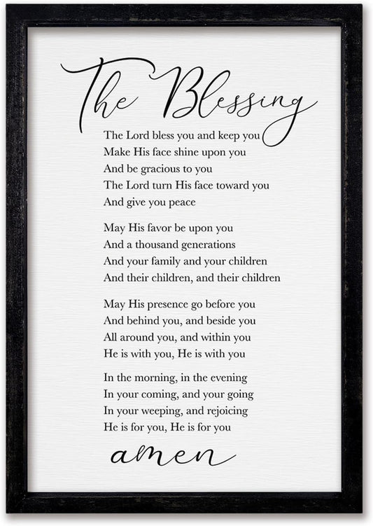 comurdyo The Blessing Bible Verse Wall Art Christian Decor for Home 16"×11" May The Lord Bless You And Keep You Scripture Sign Religious Bible Quotes Wall Decoration Wood Framed Hanging (Black)