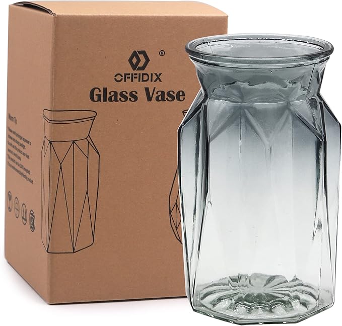 OFFIDIX Glass Vase, Geometric Faceted Design Flower Vase for Weddings, Events, Decorating, Arrangements, Office, or Home Decor