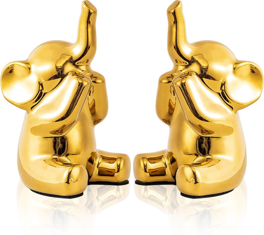 Loving Pair of Small Gold Elephant Statues Gold Home Decor Modern Boho Style Figurine Decorative Ornaments for Living Room, Bedroom, Office Desktop, Cabinets, Shelf