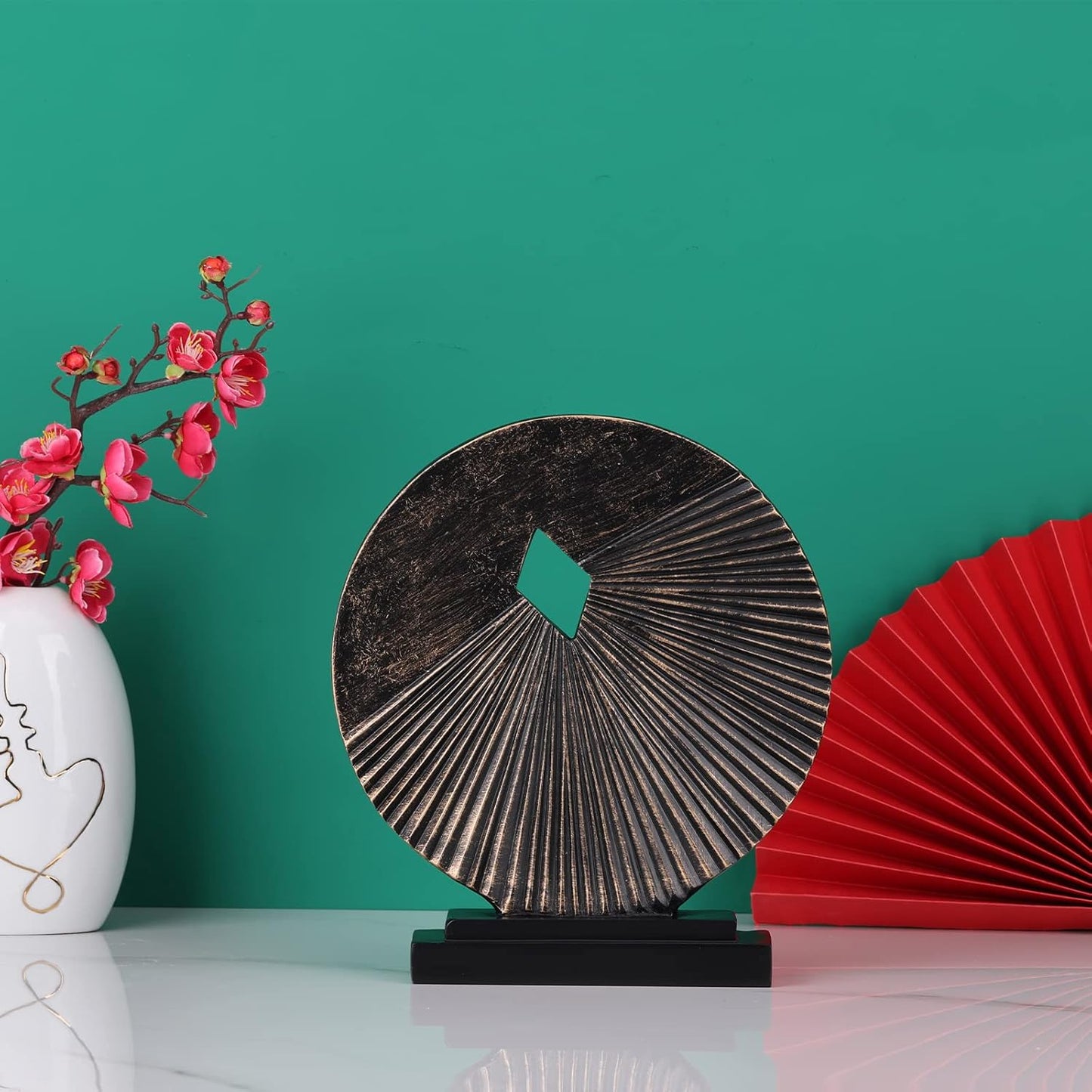 DOVDOV Geometric Home Decor Statues, Unique Round Modern Art Decors, Gunmetal Home Decor, Shelf Decor Aesthetics, Office Table Decor, entryway Entry Table Decor.