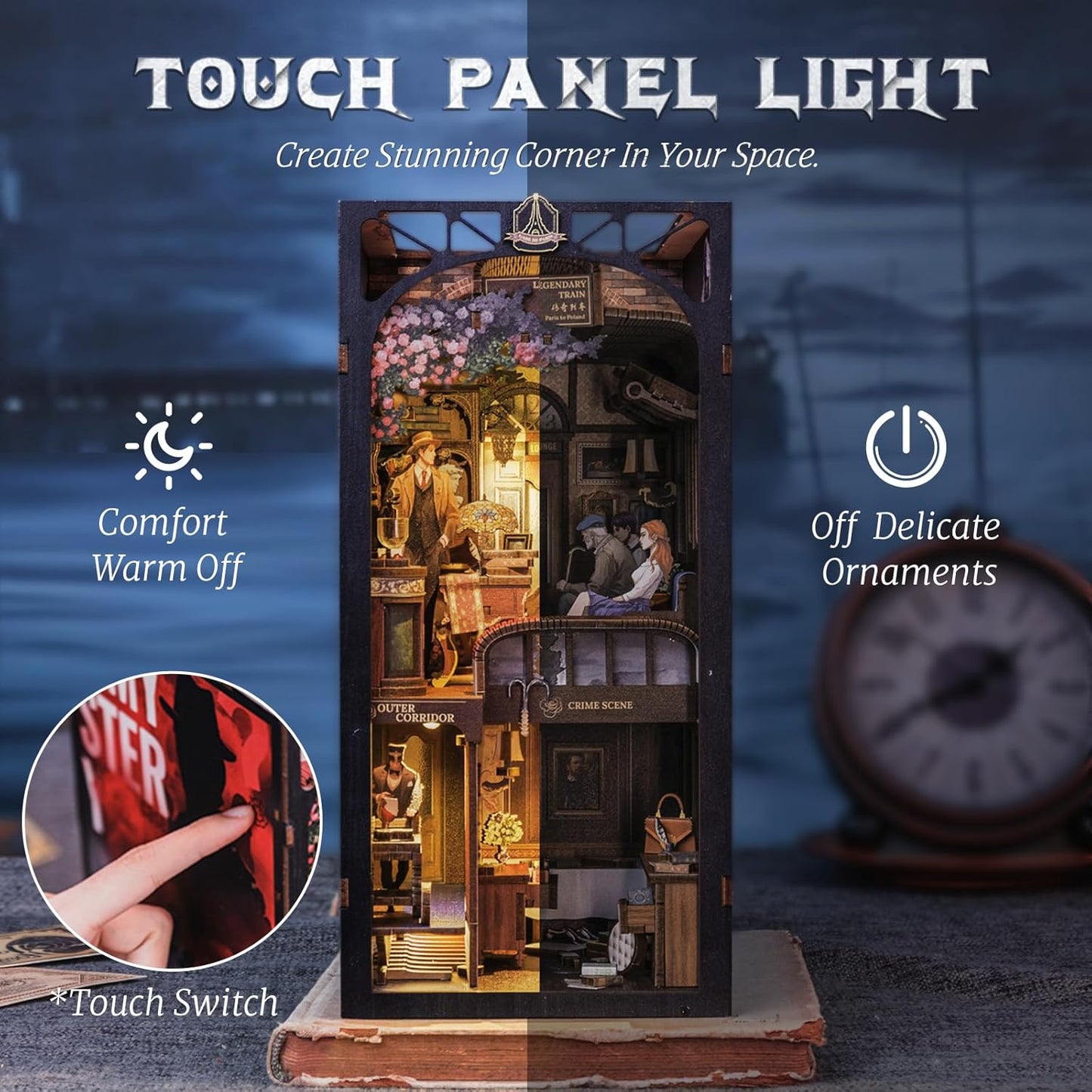 Cutefun Book Nook Kit, DIY Miniature House Kit for Teens, Book Nook Kits for Adults, Wooden Dollhouse for Bookshelf Decor, Model Building Creativity Gifts for Family & Friends (Train Mystery Case)