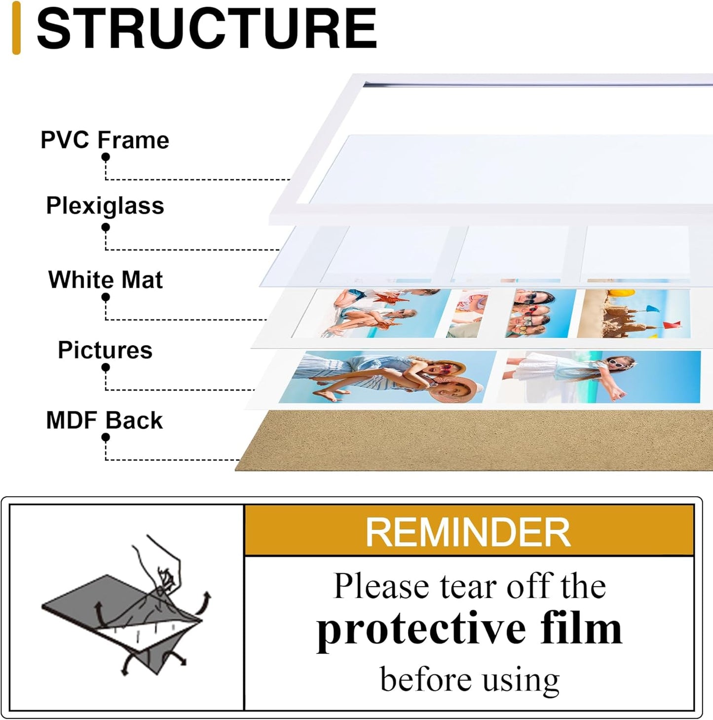 decorUhome 11x14 Picture Frames Collage Wall Decor, Display 5Pcs 4x6 Photos with Mat or 1Pcs 11x14 Unmatted, 5 4x6 Collage Picture Frames for Wall Mounting, White