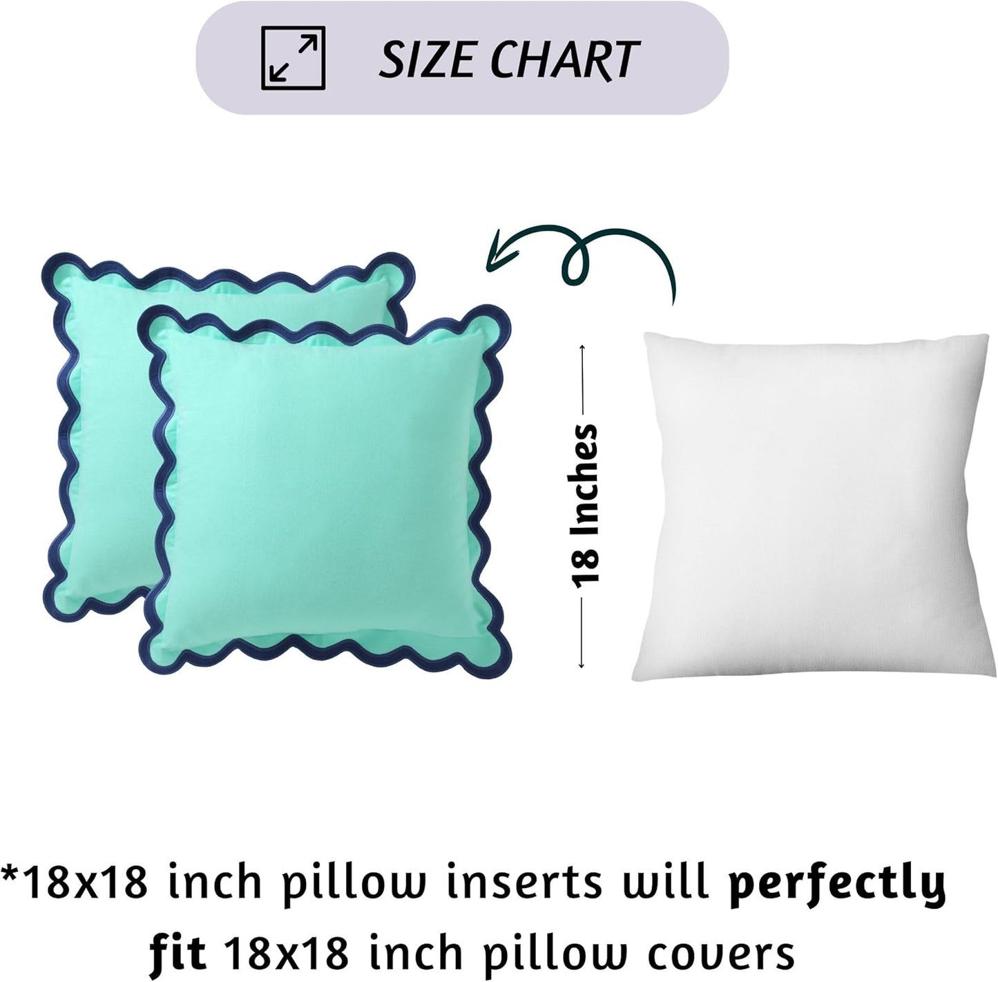 Folkulture Throw Pillow Covers 18x18, Set of 2 Cotton Scallop Pillow Cover, Decorative, Cute Outdoor, Boho for Couch, Blue