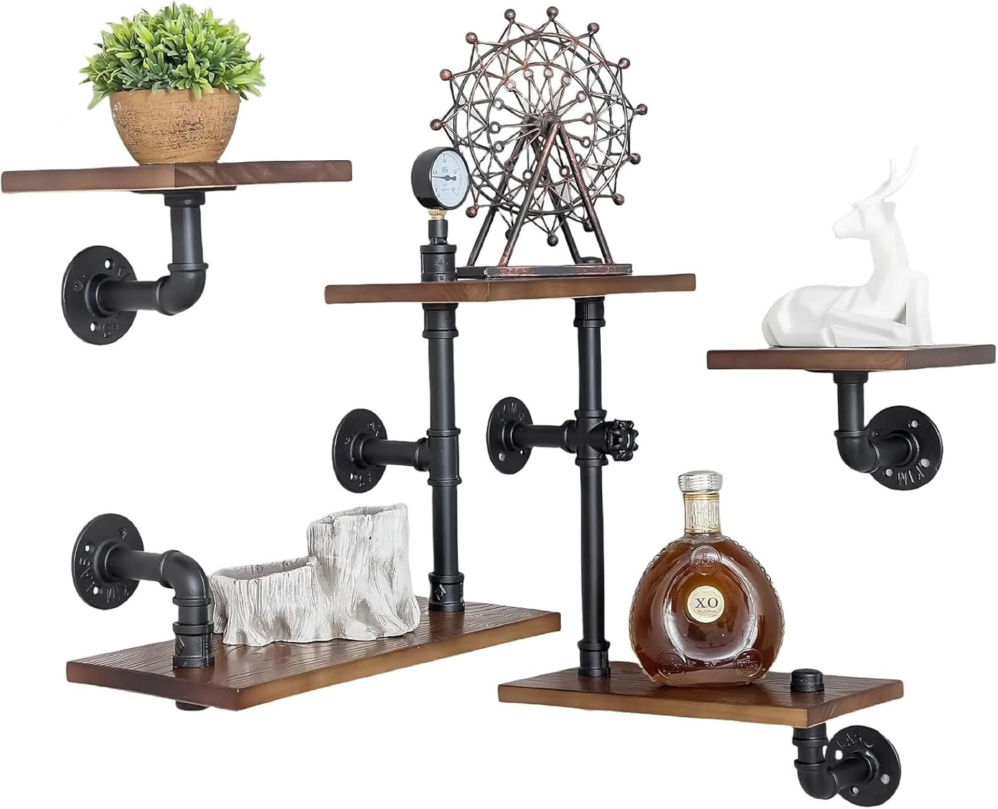 Industrial Rustic Modern Wood Ladder Pipe Wall Mounted Floating Shelves - Set of 3 Bookshelf,DIY Storage Shelving,Hung Bracket,Bookcase (Set of 3 Ladder Shelves)