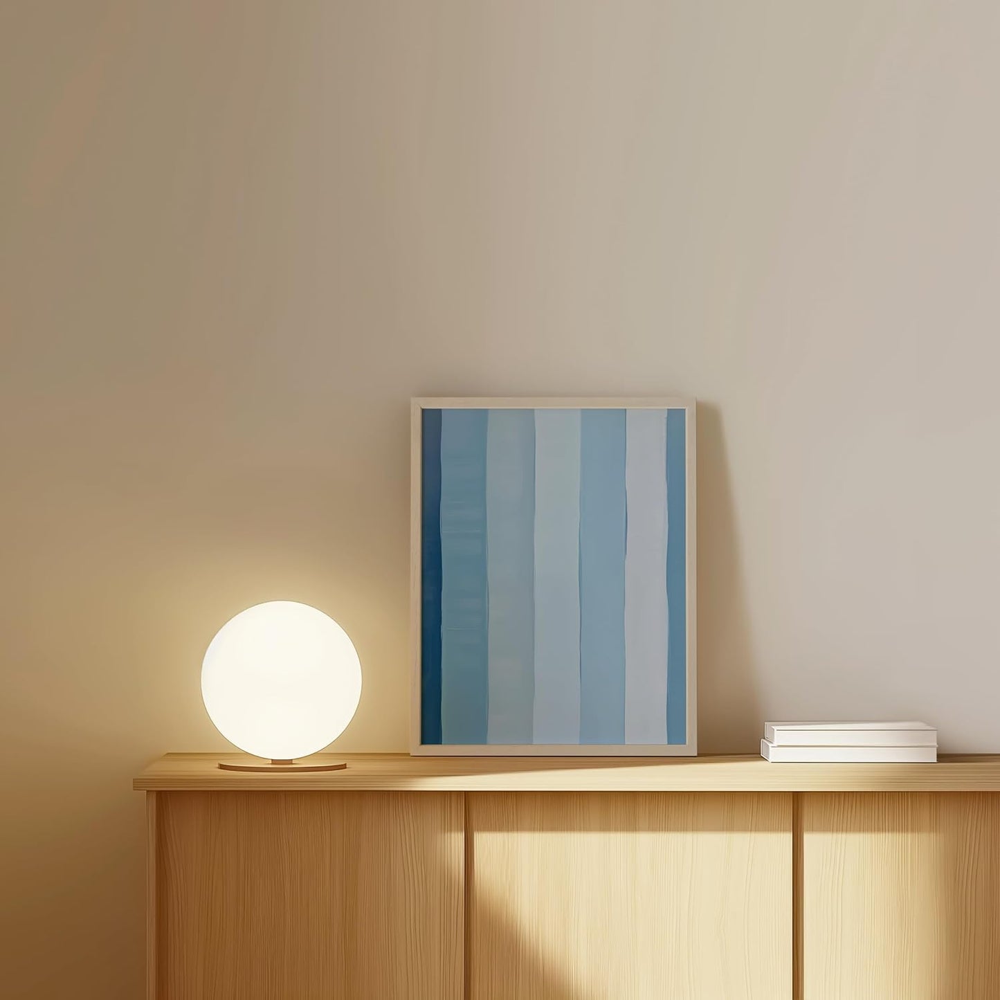 HAUS AND HUES Modern Abstract Wall Art - Blue and Green Living Room Art, Modern Artwork for Walls, Minimalist Picture for Living Room(Painted Stripes, White Frame, 11x14)