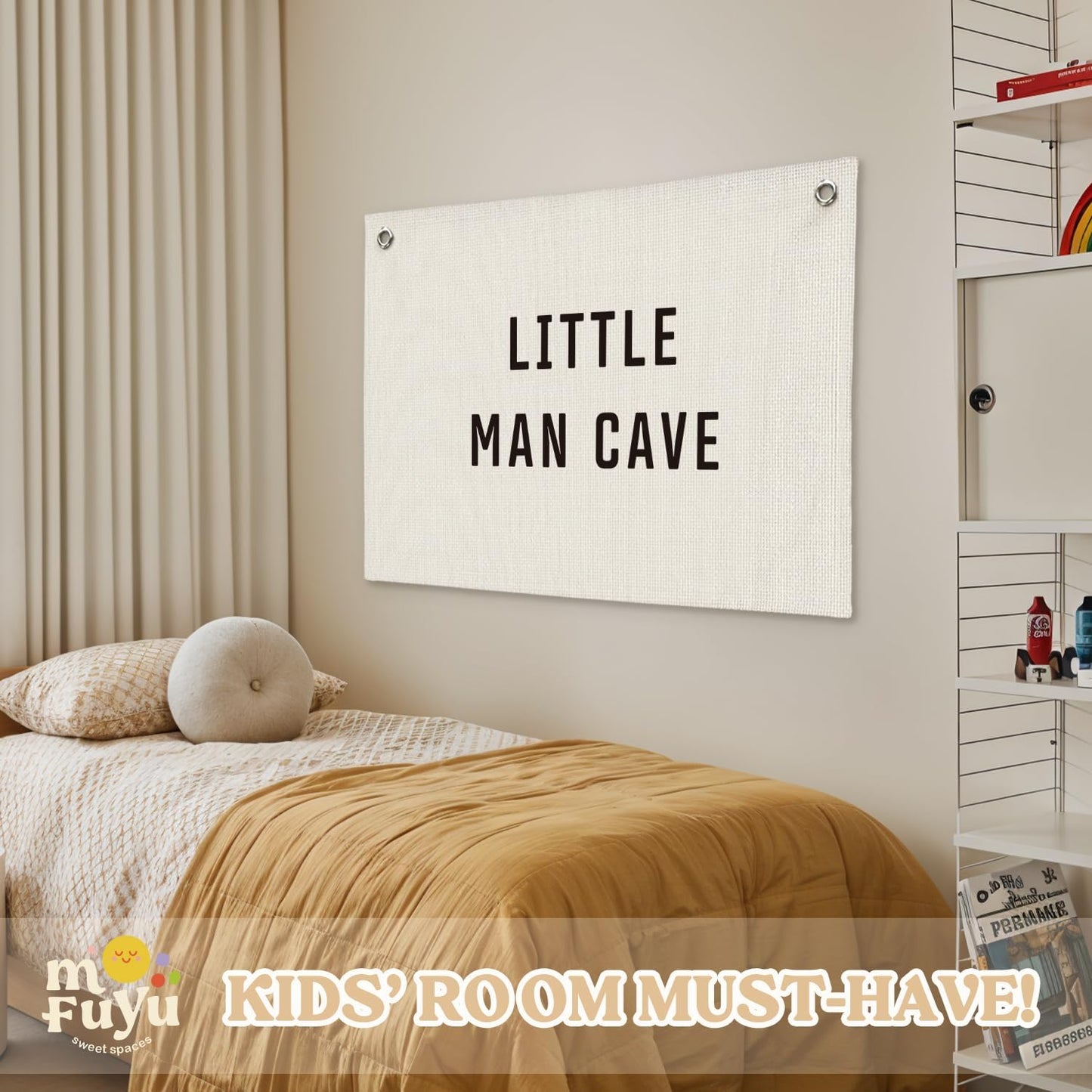 Little Man Cave Banner - Little Man Cave Sign for Boys,Kids Boys Room Decor,Adventure Nursery Sign for Baby and Kids, Playroom Wall Hanging 30x20 Inch