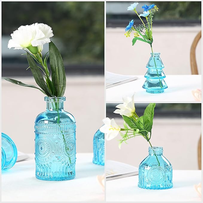 Glass Bud Vase Set, Mini Vases for Flowers, Bulk Vintage Mini Vases for Centerpieces Wedding Decor, Home Flower Décor, Candle Holders, Diffuse Bottles, Hydroponic, (Pack of 30,Sky Blue)
