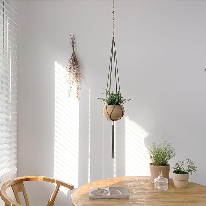 Macrame Plant Hanger Polyester Rope 42 Inch Outdoor Indoor Adjustable Hanging Planter for up to 10 Inch Plant Pot Modern Boho Home Decor (1, Forest Green/Ivory)