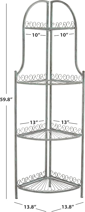 SAFAVIEH Outdoor Collection Abarrane Victorian Antique Dark Green Wrought Iron 4-Tier Corner Shelf